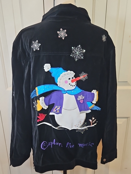 Quacker Factory Jackets & Blazers - Quacker Factory Snowman Black Velvet Jacket Snowflake Capture The Magic 2X